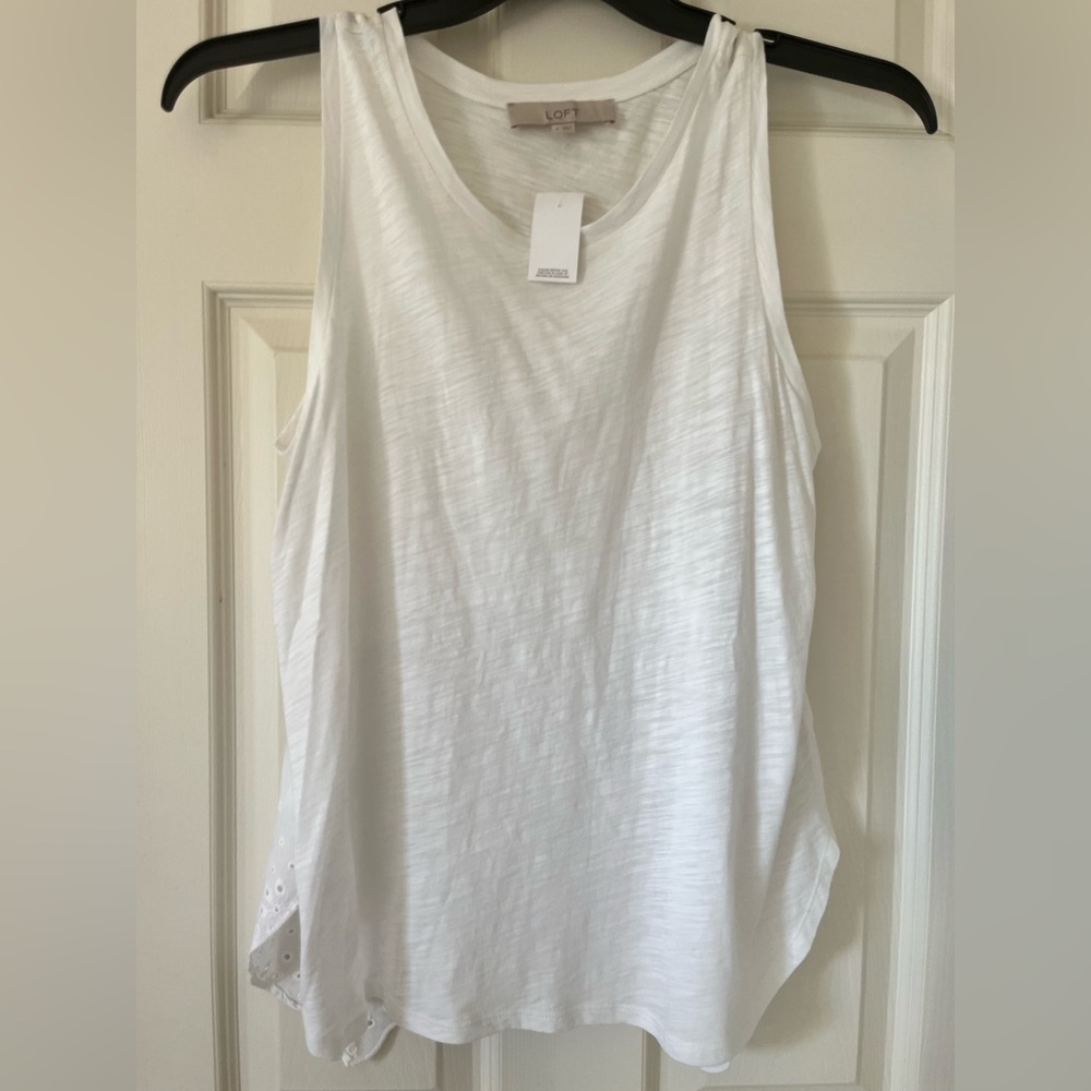 ann taylor LOFT women’s white tank top with eyelet back NWT